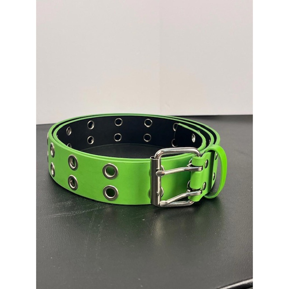 Y2K Retro Neon Green Moto Belt with Metal Grommet Accents Size 2XL - Picture 2 of 9